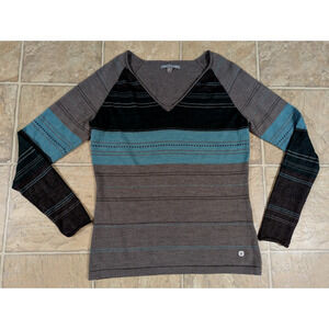 Smartwool women sz L Sweater multi color stripes long sleeves merino wool 1980